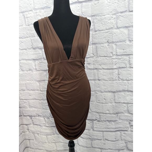 Shein Dresses & Skirts - Shein Brown Rouched Bodicon Mini Dress XL